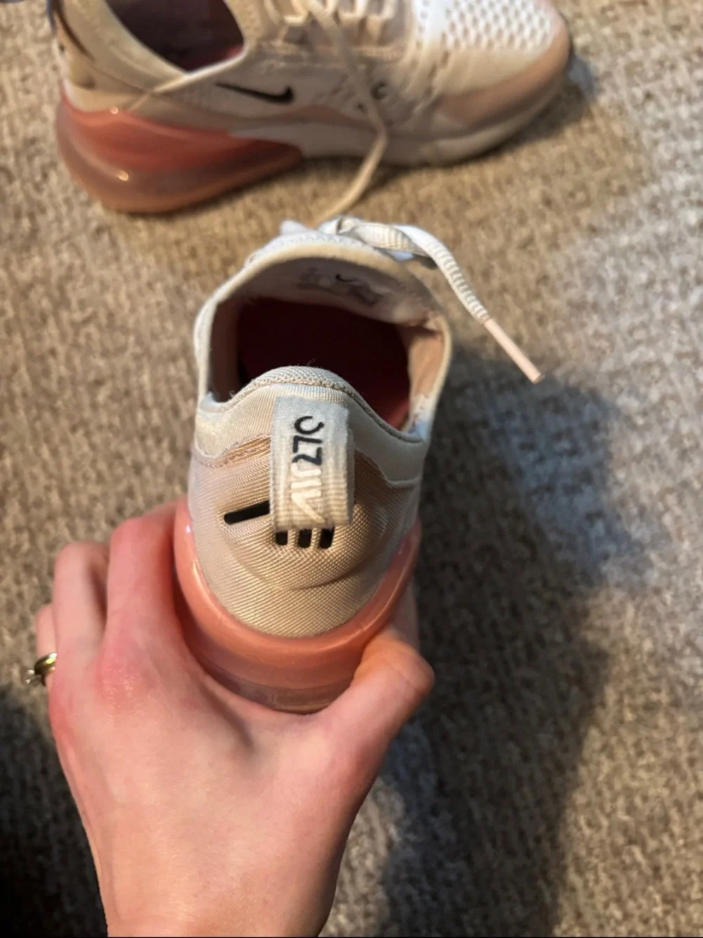 Nike Women’s Air Max 270 React Sneakers - White/Pale Pink - Picture 5 of 7